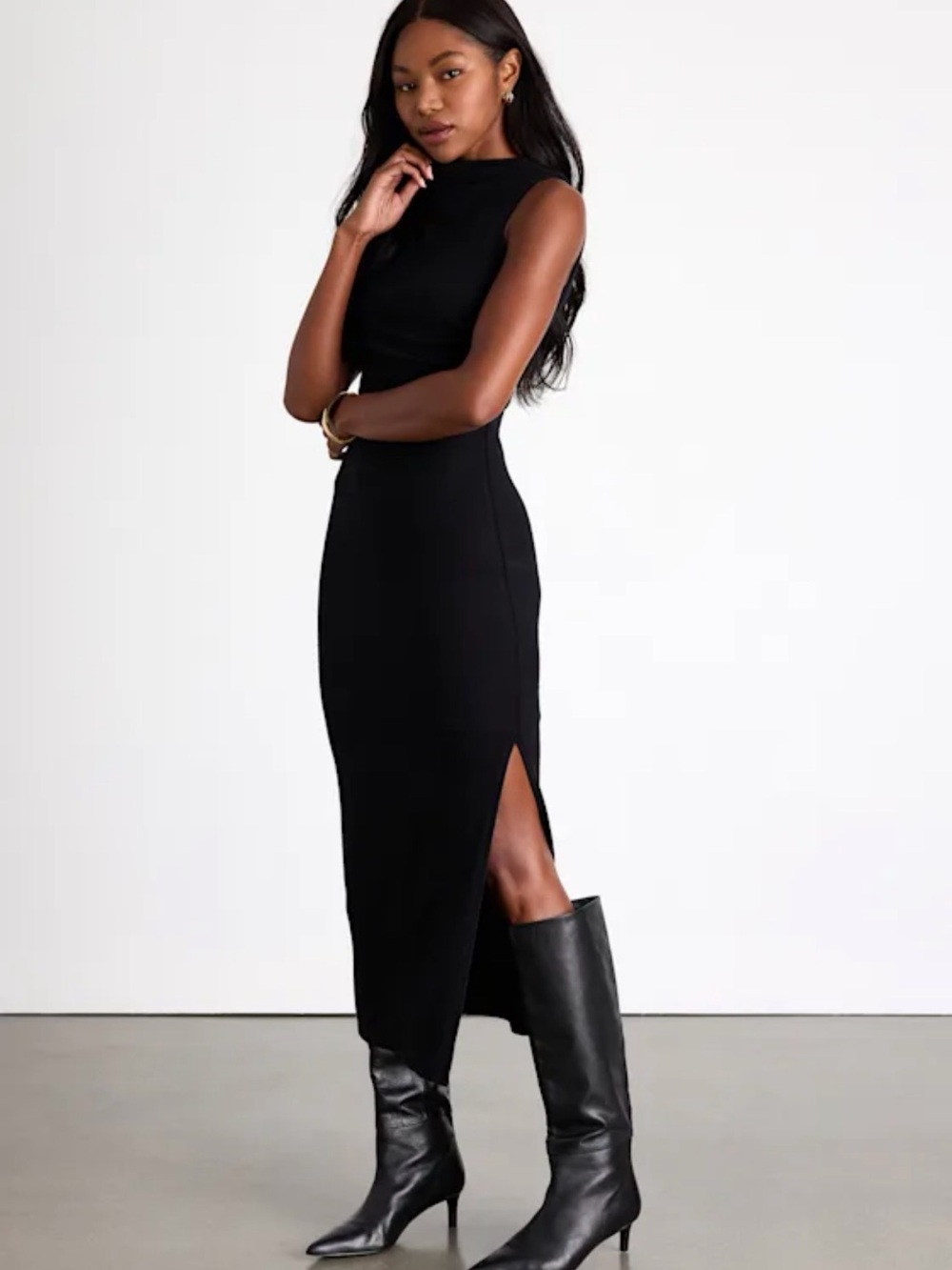 Express Black Sleeveless Midi Dress with Side Slit